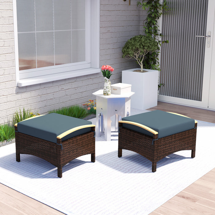 Outsunny Repose-pieds 2 pieces ottoman d'exterieur en osier, bleu