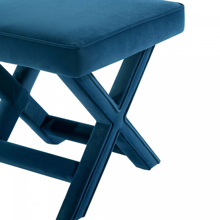 Banc d’appoint Abigail style milieu du siecle moderne en velours bleu
