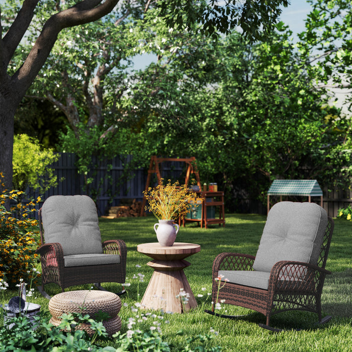 Outsunny Lot De 2 Chaises A Bascule En Rotin Avec Coussin Pour Jardin, Gris