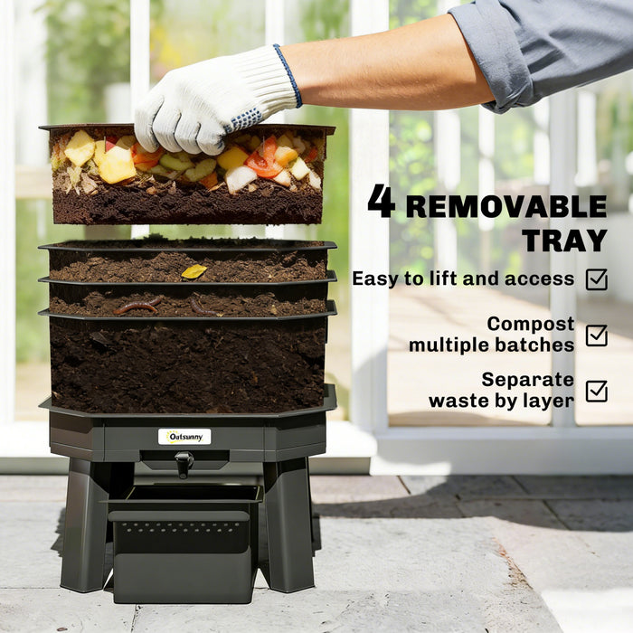 Outsunny Composteur a Vers 4 Plateaux, 28L Interieur & Exterieur Vert Fonce