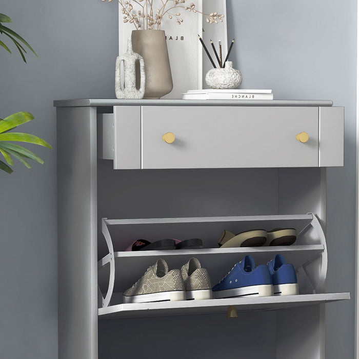 HOMCOM Meuble a chaussures avec 2 portes rabattables et tiroirs, Gris