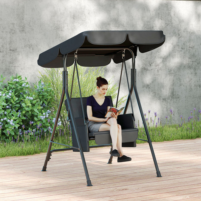 Outsunny Balancoire De Patio 1 Place Avec Auvent Reglable Et Coussins, Noir