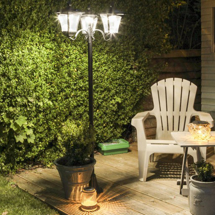 Outsunny Triple Solar Lamp Post Garden Solaire Led Street Vintage Light Style Lumière Extérieure Étanche avec Base Pour Pelouse Allée Passerelle 72 \"H