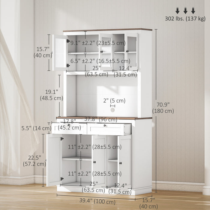 HOMCOM Buffet Haut 180 cm avec Espace pour Micro-ondes, Meuble de Cuisine, Blanc