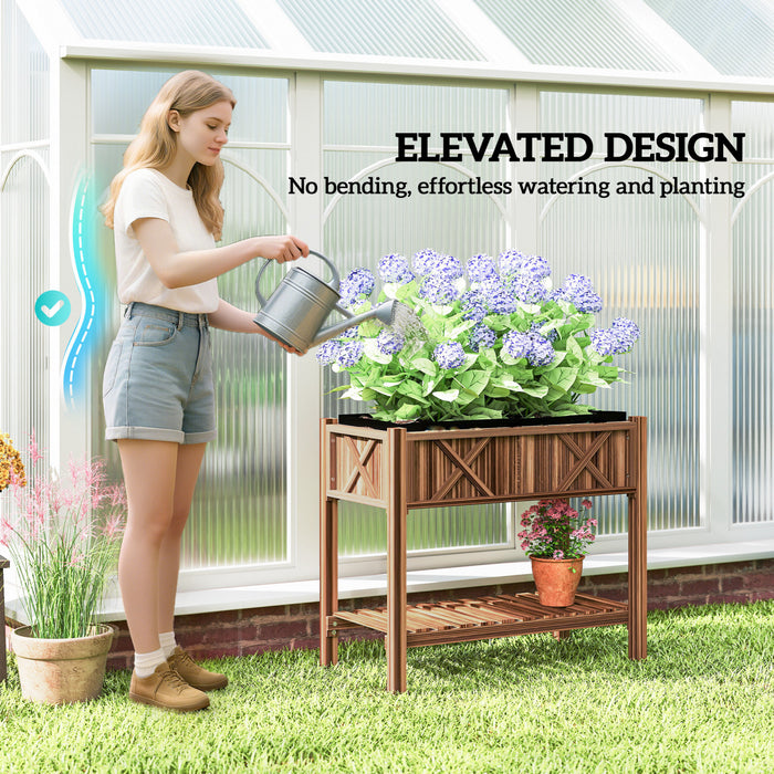 Outsunny Lit de jardin en Bois Sureleve, Jardiniere Elevee, Carbonise