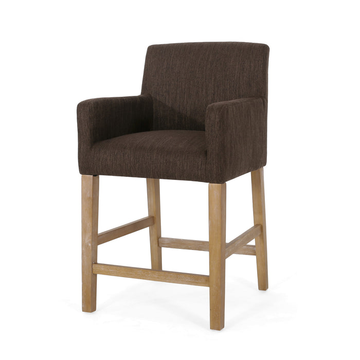 Tabouret De Comptoir Gabrielle Hauteur D’assise 66 cm – Tissu Rembourre Et Pieds En Bois Massif, Brun