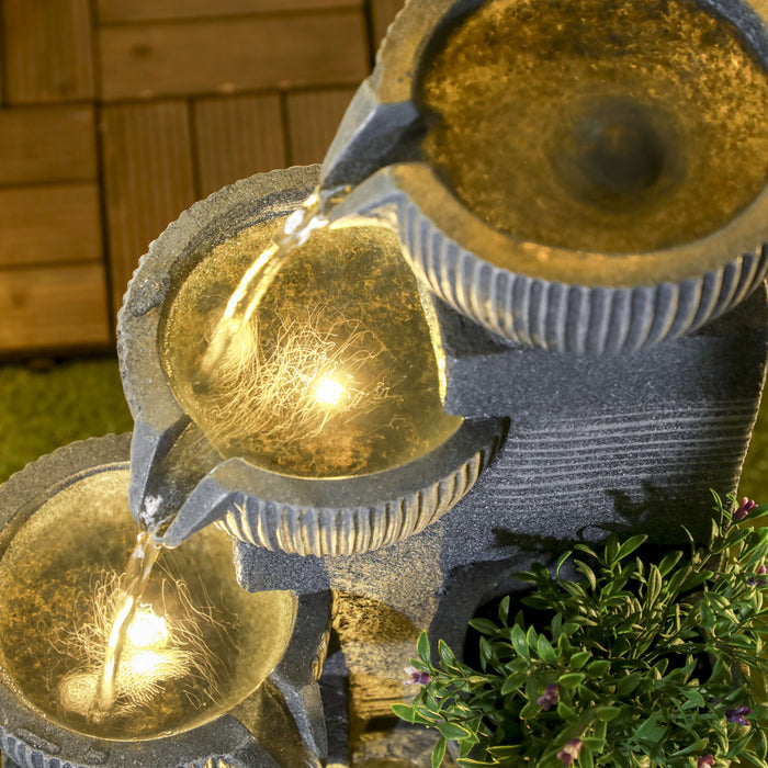 Outsunny Fontaine D'eau Exterieure, Fontaine Cascade Avec Lumieres Led