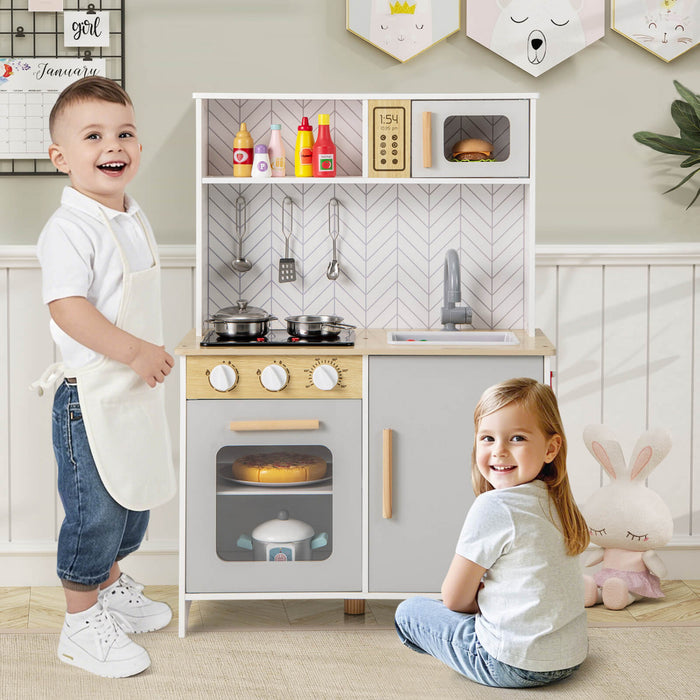 Costway Kids Kitchen Playset Avec Lumieres Sons Micro-ondes Four Cuisine Accessoires