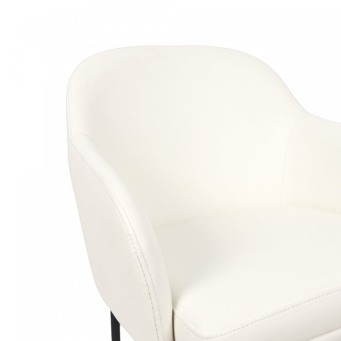 Fauteuil contemporain Loft en cuir vegetalien avec accoudoirs en metal, ivoire - Lot de 2
