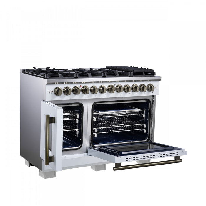 Cuisiniere a double combustible Capriasca 48 po, blanche, 6.58 pi³ – FFSGS6387-48WHT