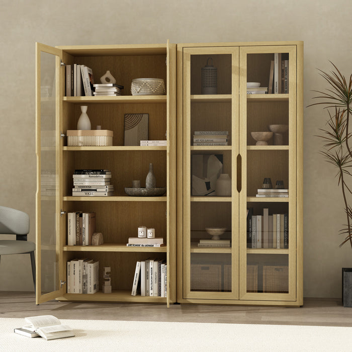 Armoire bibliotheque moderne Rivington 38\" en chene naturel - Lot de 2
