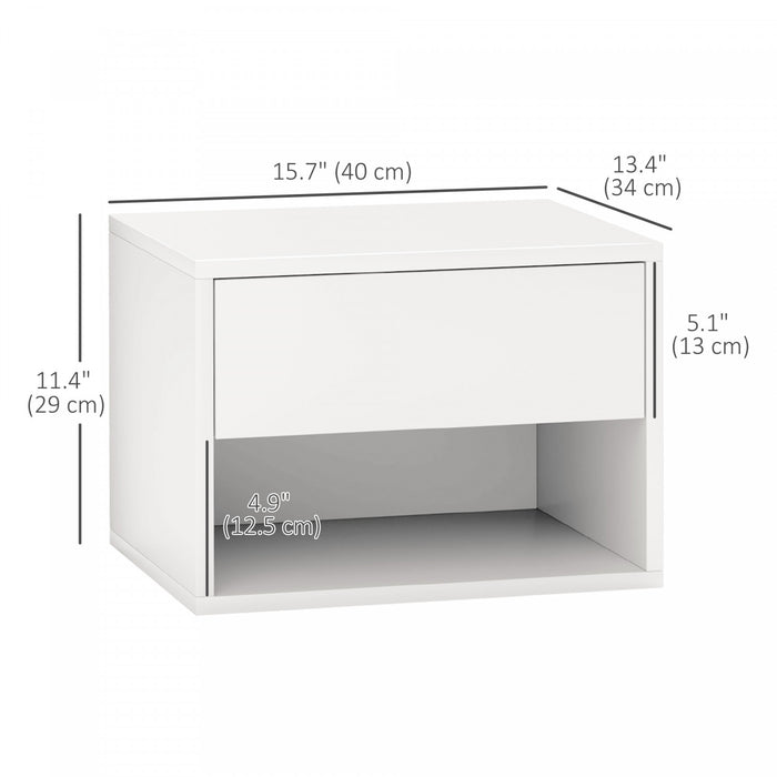HOMCOM Lot de 2 tables de chevet flottantes avec tiroir et etagere, blanc
