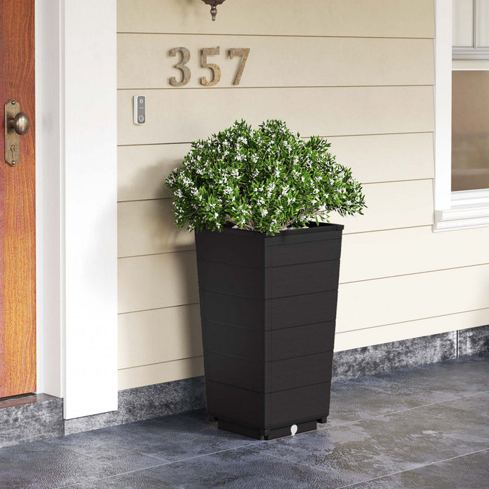 Costway 23\" Planter Haut Ensemble De 2 Pour Usage Interieur / Exterieur Grand Pot De Plante Auto-arrosant Noir