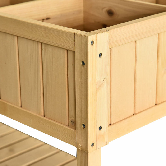 Outsunny 43,25\" X 18\" X 30\" Support Pour Plantes De Jardin En Bois Sureleve Exterieur Lit De Fleurs Naturel Sureleve 8 Boites De Grille Avec Etagere De Rangement Jardiniere D'herbes