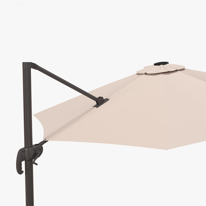Outsunny Parasol De Terrasse De 10pi Avec Base, Lampes Solaires, Kaki