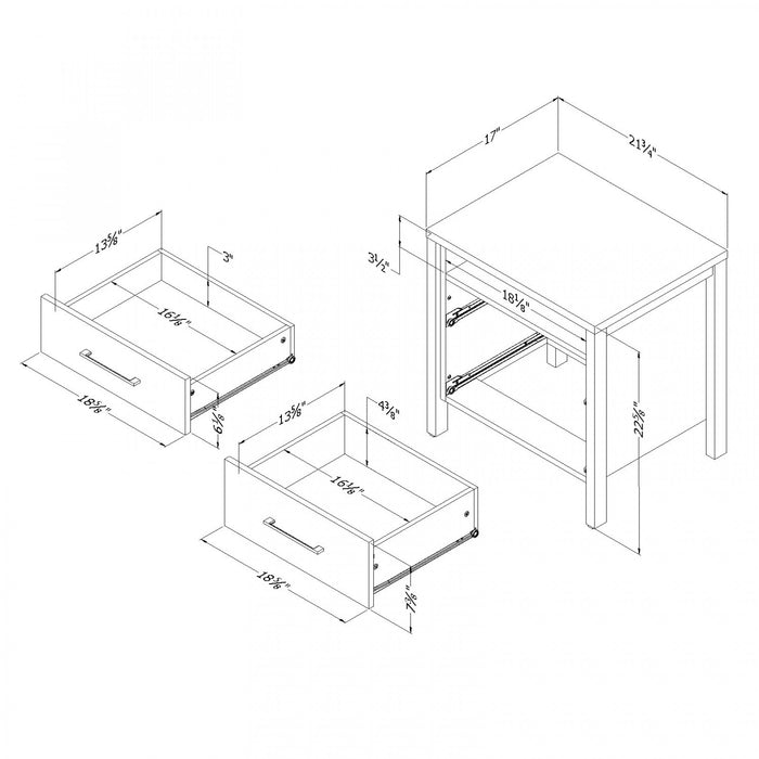 Gravity Table De Chevet 2 Tiroirs - Erable Cendre