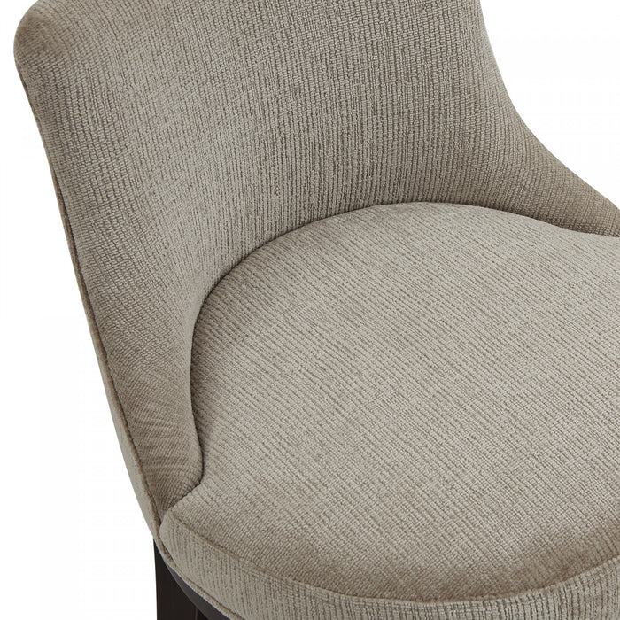 Tabouret de comptoir moderne en bois Lucia avec assise en chenille taupe