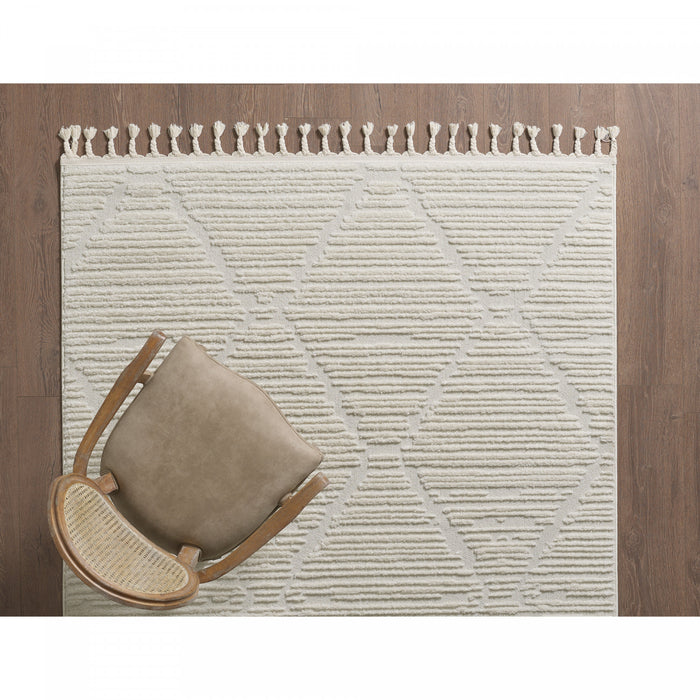 Carpette à poil long Quinto crème à motif de grands treillis - 2 pi 7 po x 8 pi 