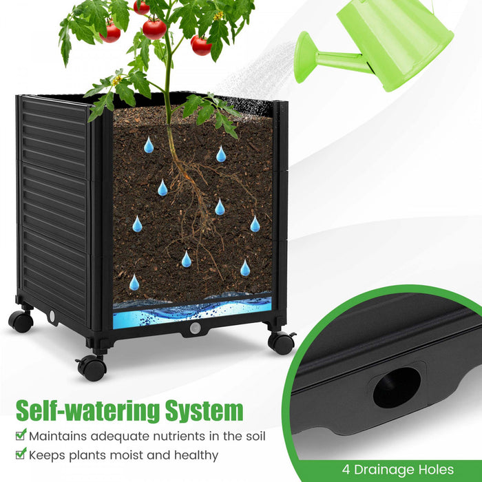 Costway 2 Pcs Lit De Jardin Eleve Avec Trellis Et Roues Boite A Planteur Auto-arrosant Avec 3 Hauteurs