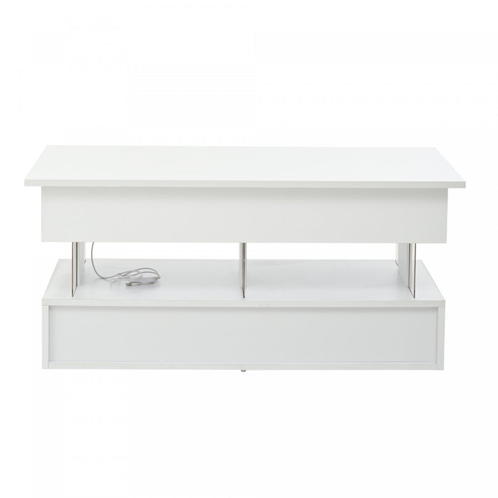 Nathan table basse relevable – table basse avec eclairage LED, blanc
