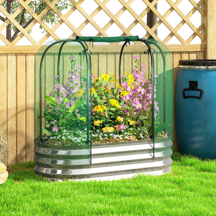 Outsunny Lit De Jardin Galvanise Avec Cage De Culture, Jardiniere En Metal