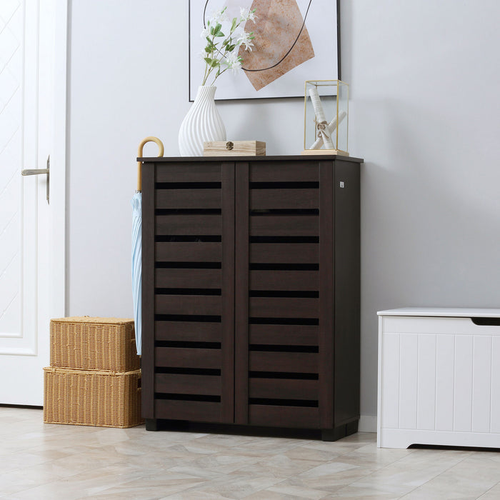 HOMCOM Armoire a Chaussures 15 Paires Portes a Lames Brun