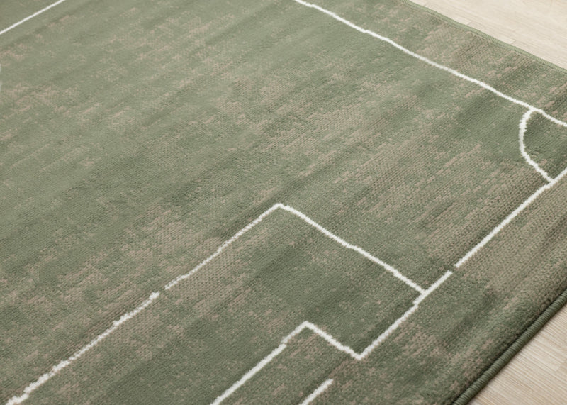 Tapis Florence de terrain de football vert, marron et blanc, 6'7\" x 9'6\"