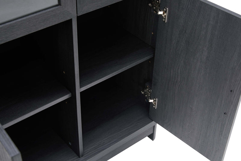 Armoire bibliotheque Jodie style mi-siecle moderne 79 cm en gris charbon (6 etageres) – Lot de 2