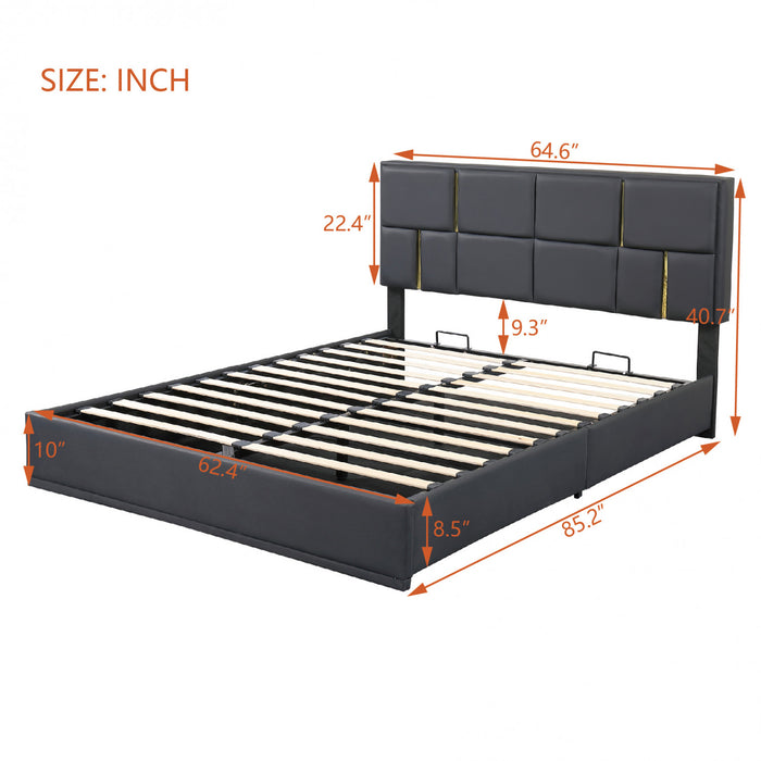 Ensemble De Chambre Nicole 2 Pieces Avec Lit Plateforme Tapisse Et Banc Coffre, Taille Queen, Noir