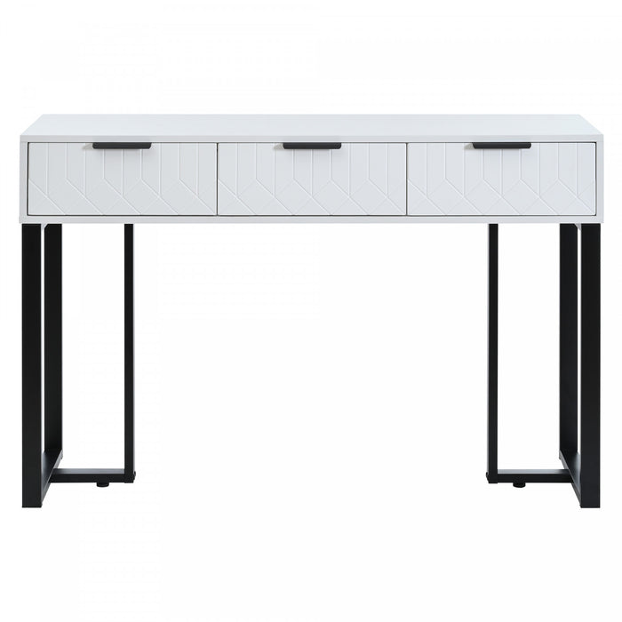 Horizon Table Console Moderne avec Tiroirs Geometriques et Cadre Dore, Blanc/Noir