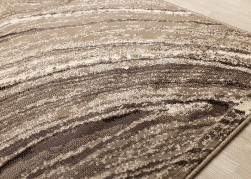 Carpette Forte brune et crème à motif de vagues apaisantes - 5 pi 3 po x 7 pi 5 po