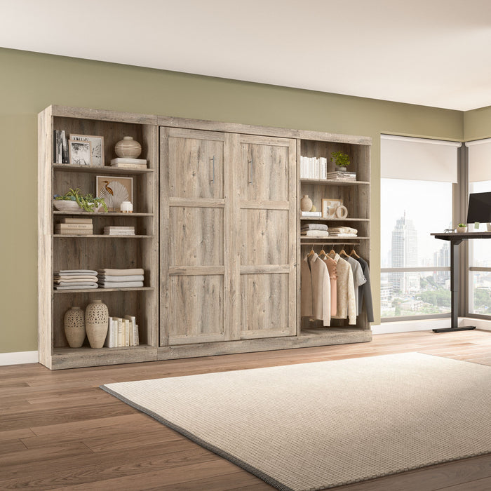 Lit double escamotable Pur de Bestar de 131 po (L) avec 2 meubles à tablettes - brun rustique