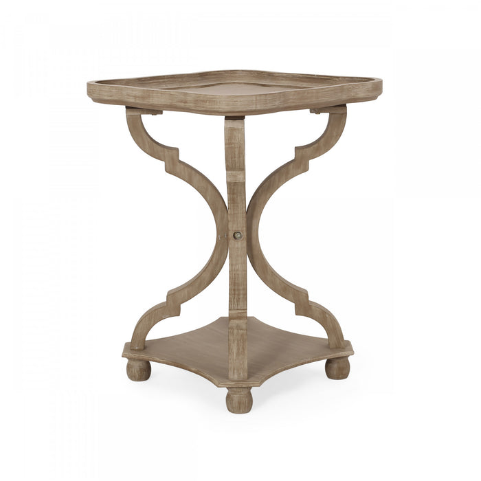 Table D’appoint Carrée Traditionnelle Jason Avec Étagère, Finition Bois Flotté