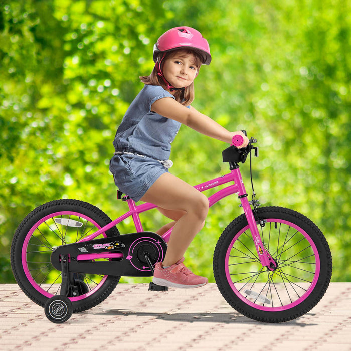 Velo Costway 18 Pouces Pour Enfants De 4 A 8 Ans Avec Selle Reglable Et Guidon Antiderapant Rose