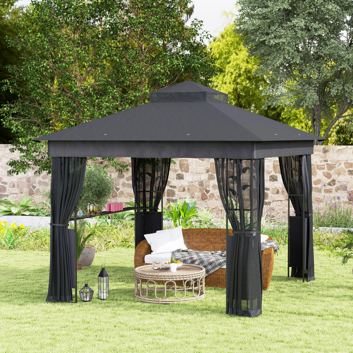 Outsunny Pavillon 10' X 10' Avec Etagere Et Filet, Protection Uv30+