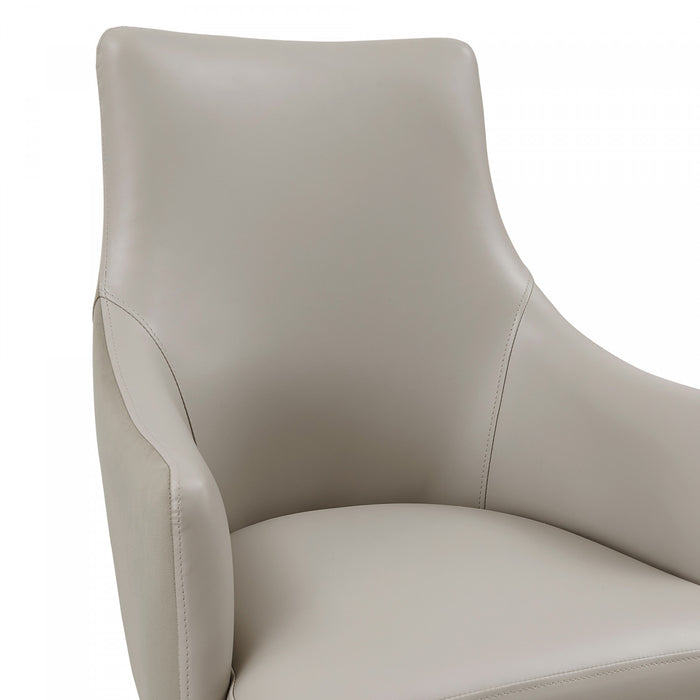 Fauteuil moderne Connie en cuir vegetalien et velours avec accoudoirs en bois, gris clair - Lot de 2