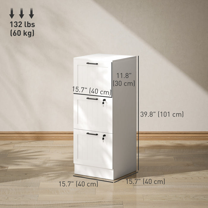 HOMCOM Classeur a 3 tiroirs avec serrure pour lettre A4, Blanc