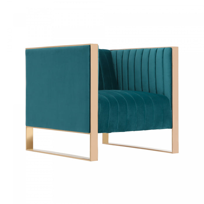 Fauteuil lounge en velours Trillium style milieu du siecle, couleur sarcelle - Lot de 2