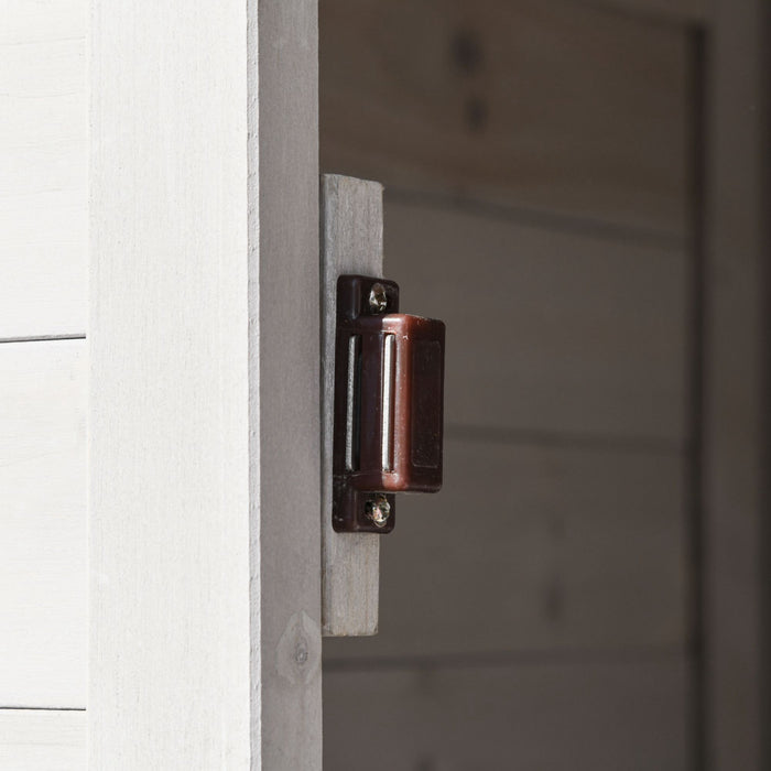 Outsunny Armoire De Rangement En Bois De 36\" X 25\" X 79\", Abri De Jardin A Outils D'exterieur Avec 4 Niveaux, 3 Etageres Avec Poignee, Toit En Etain, Loquet Magnetique, Coussinet De Pied, Gris Clair