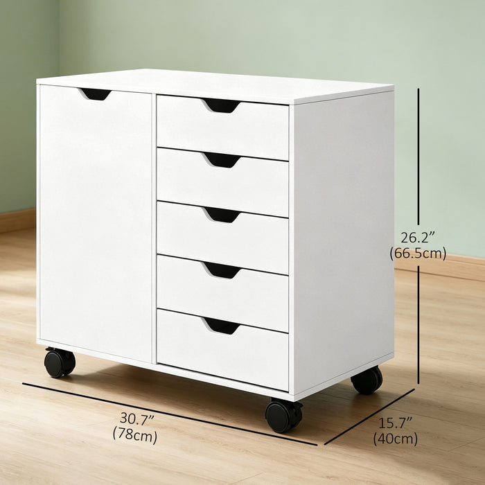 HOMCOM Classeur 5 tiroirs avec porte, etagere reglable