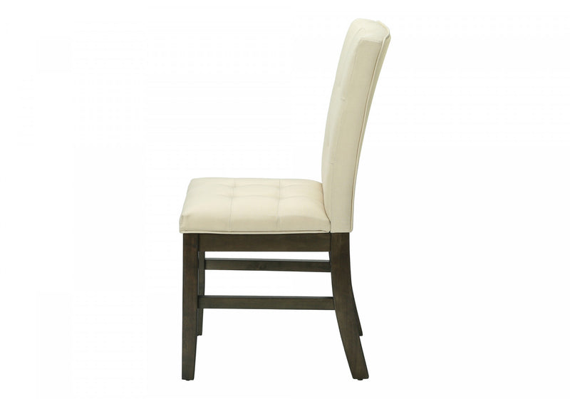 Ensemble de 2 chaises de salle à manger de style transitionnel avec tissu crème et bois massif gris pour la cuisine et la salle à manger