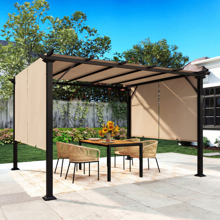Pergola retractable Outsunny 10' x 12' Auvent, marron clair