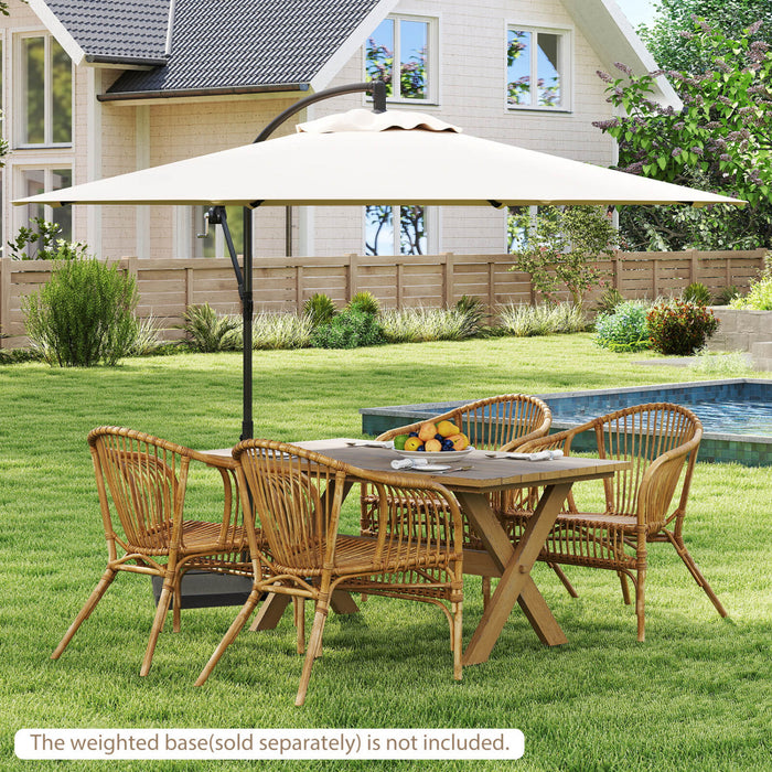Costway Parasol suspendu 10' pour patio, ombre solaire decalee avec base T Croix exterieur Marche Beige