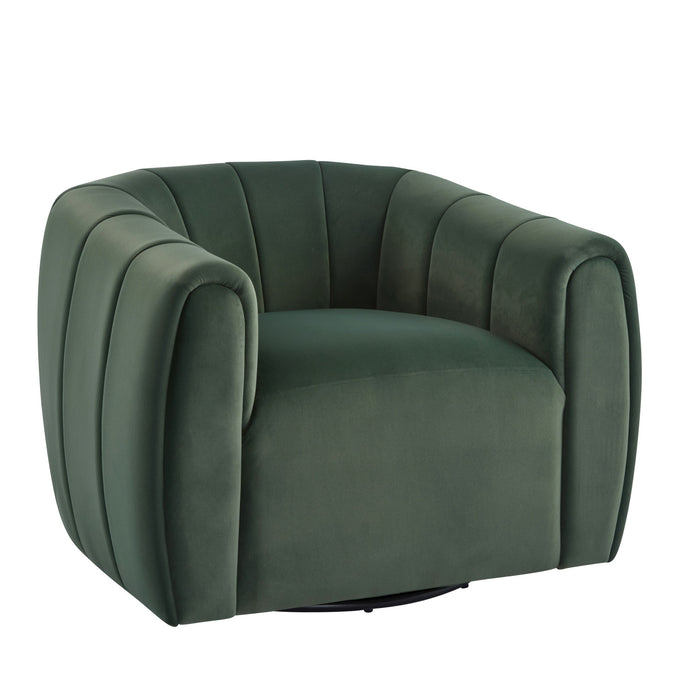 Vela Fauteuil Club Moderne en Velours Pivotant a Coque, Noir, Vert Olive