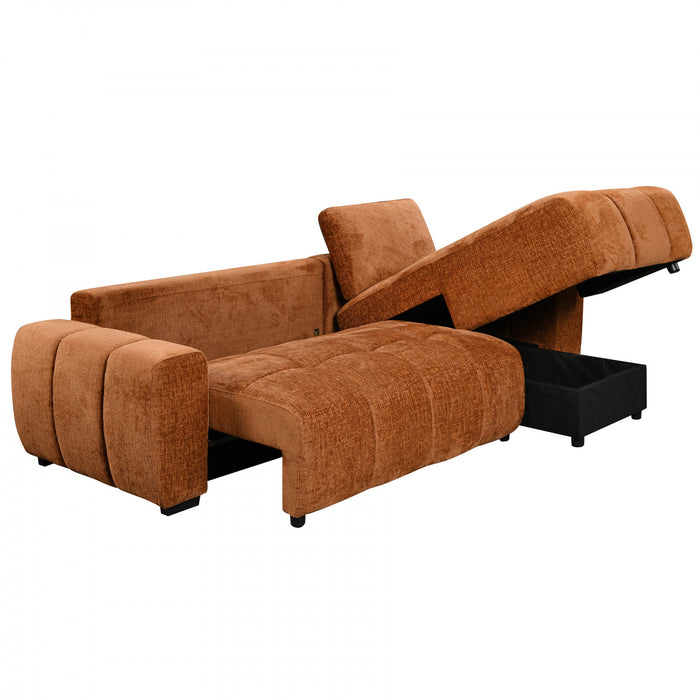 Cove Sectionnel-lit 2 pieces en chenille avec chaise longue de rangement et accoudoirs arrondis - Rouille