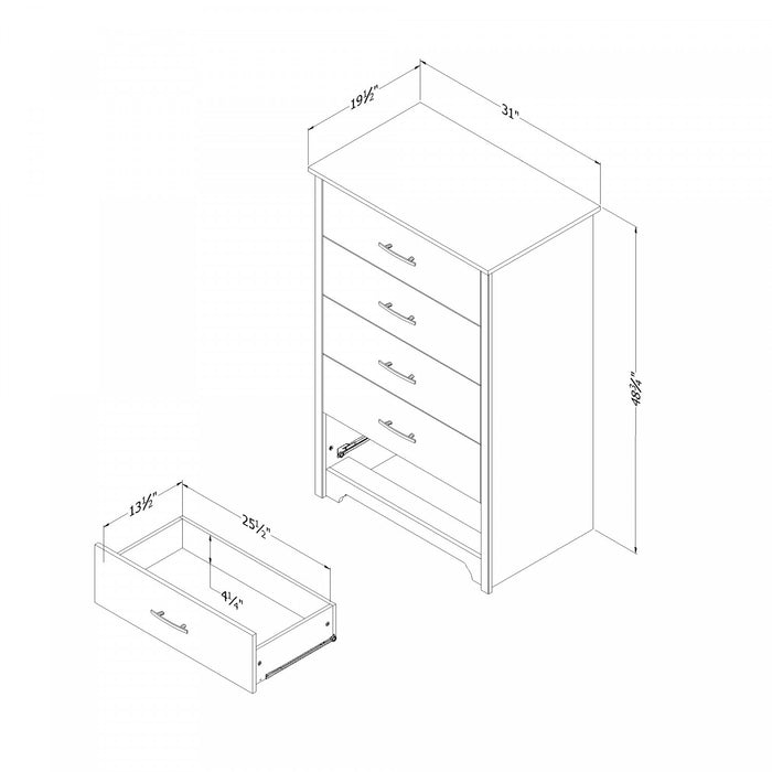  Commode verticale Fusion à 5 tiroirs - chêne blanchi
