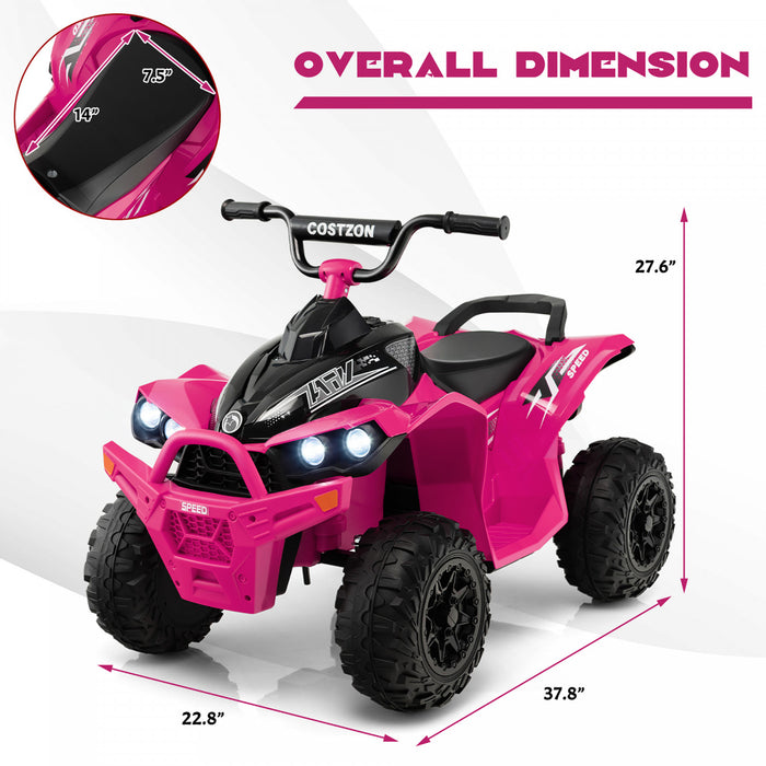 Costway 12v Batterie Alimentee Enfants Rouler Sur Atv Electrique 4 Roues Quad Car Avec Mp3 & Lumiere