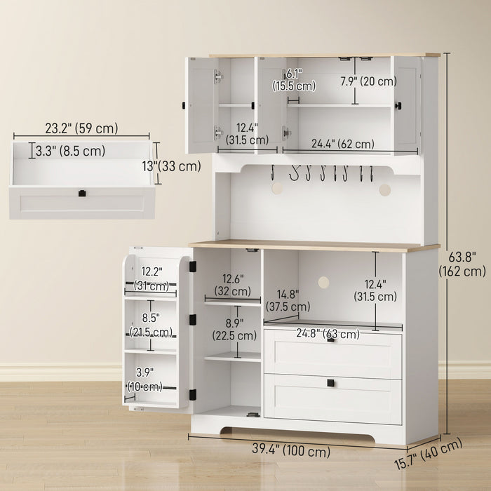 HOMCOM Meuble de rangement de cuisine de 64 po, buffet de cuisine, blanc