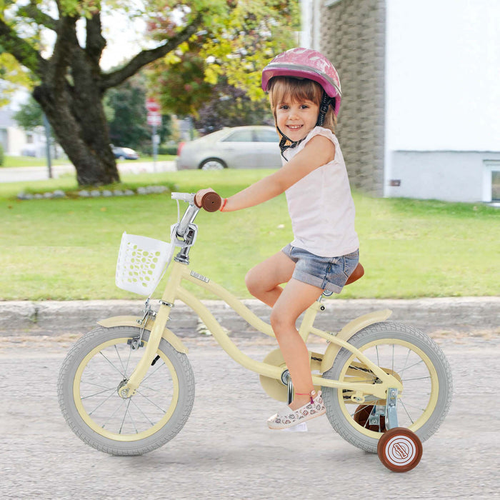 Prorider 14\" Velo Pour Enfants Avec Roues D'entrainement Amovibles Et Panier Pour 3-5 Ans Beige
