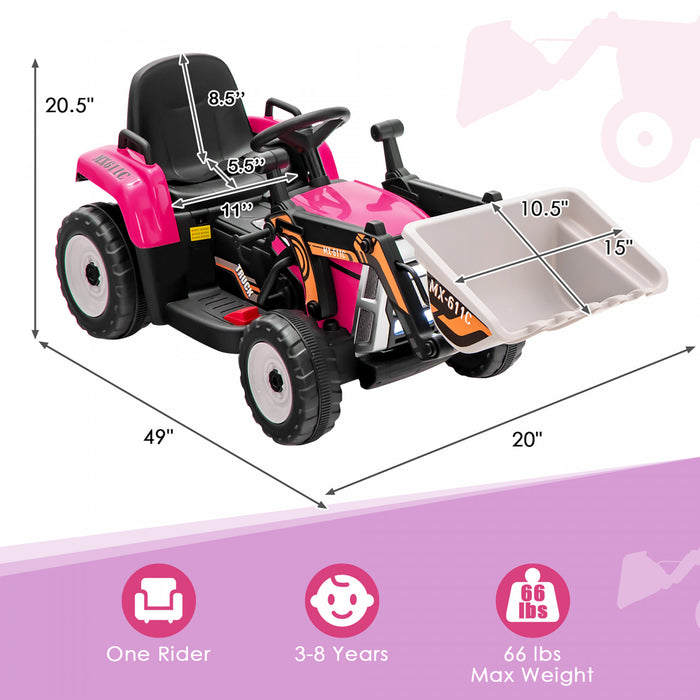 Costway Kids Ride On Excavator Digger 12v Electric Tractor Rc W / Excavation Bucket Rose
